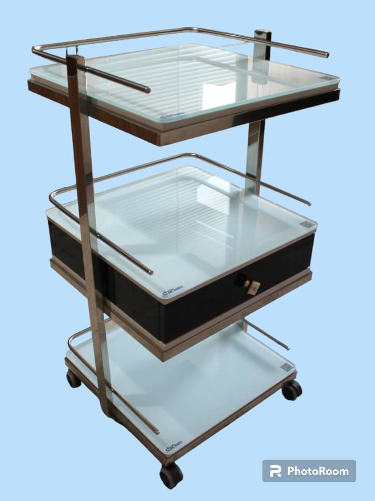 ترالی زیبایی و دندانپزشکی استیل و شیشه